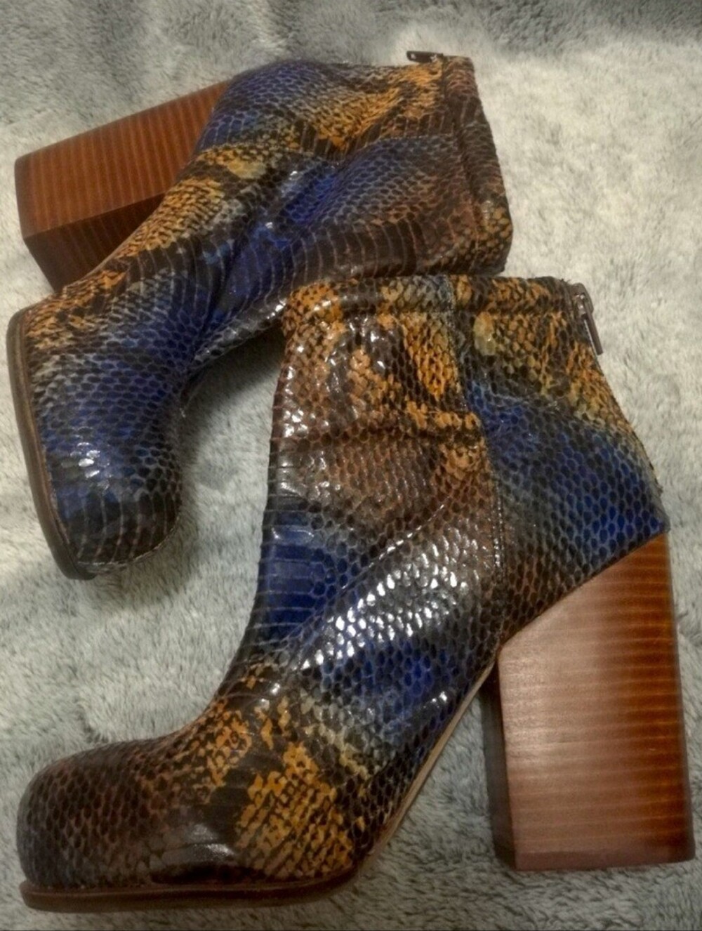 Jeffrey Campbell Havana Blue snakeskin print leather ankle boots, EUR40 8.5W GUC
